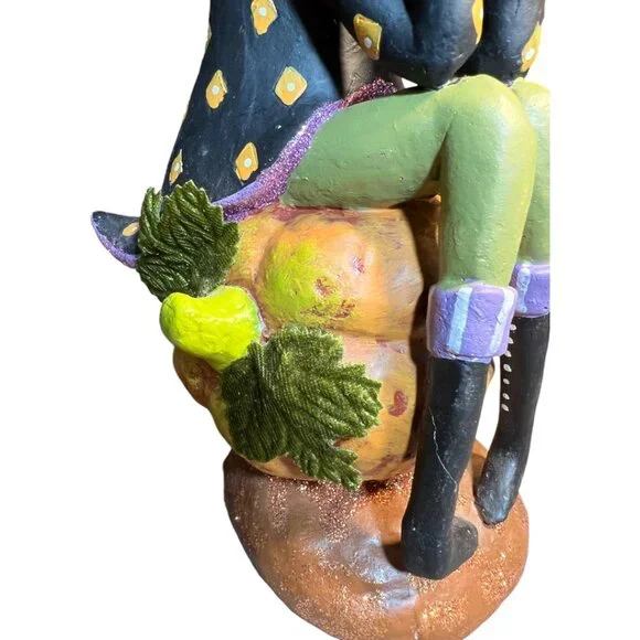 Folk Art Pumpkin Figurine Halloween Flocked Hat Whimsical Suit 12.5" tall x 6" d - Picture 14 of 16